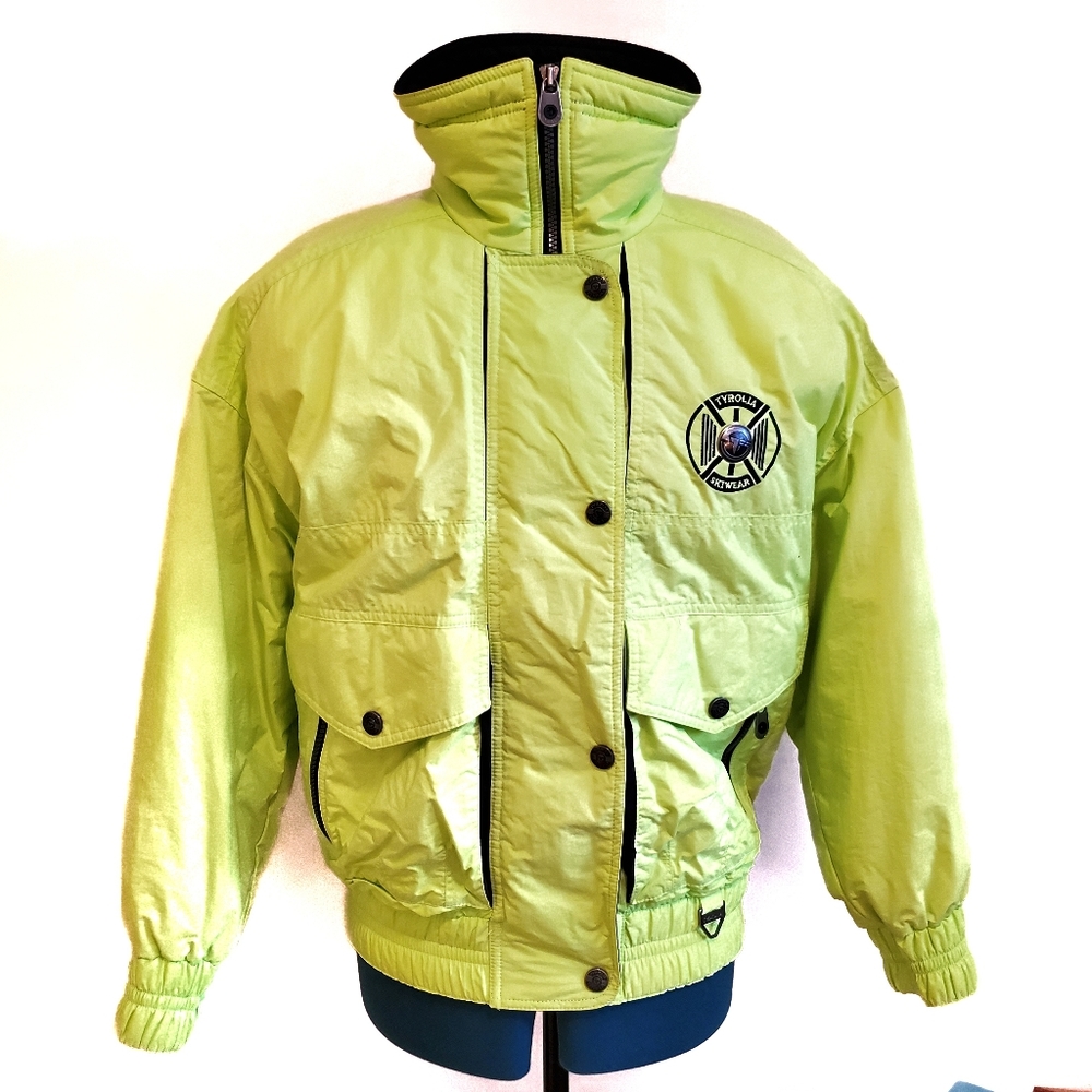 Vintage 80s Tyrolia Neon Colorblock Winter Snow Ski Jacket Women's 4 Retro